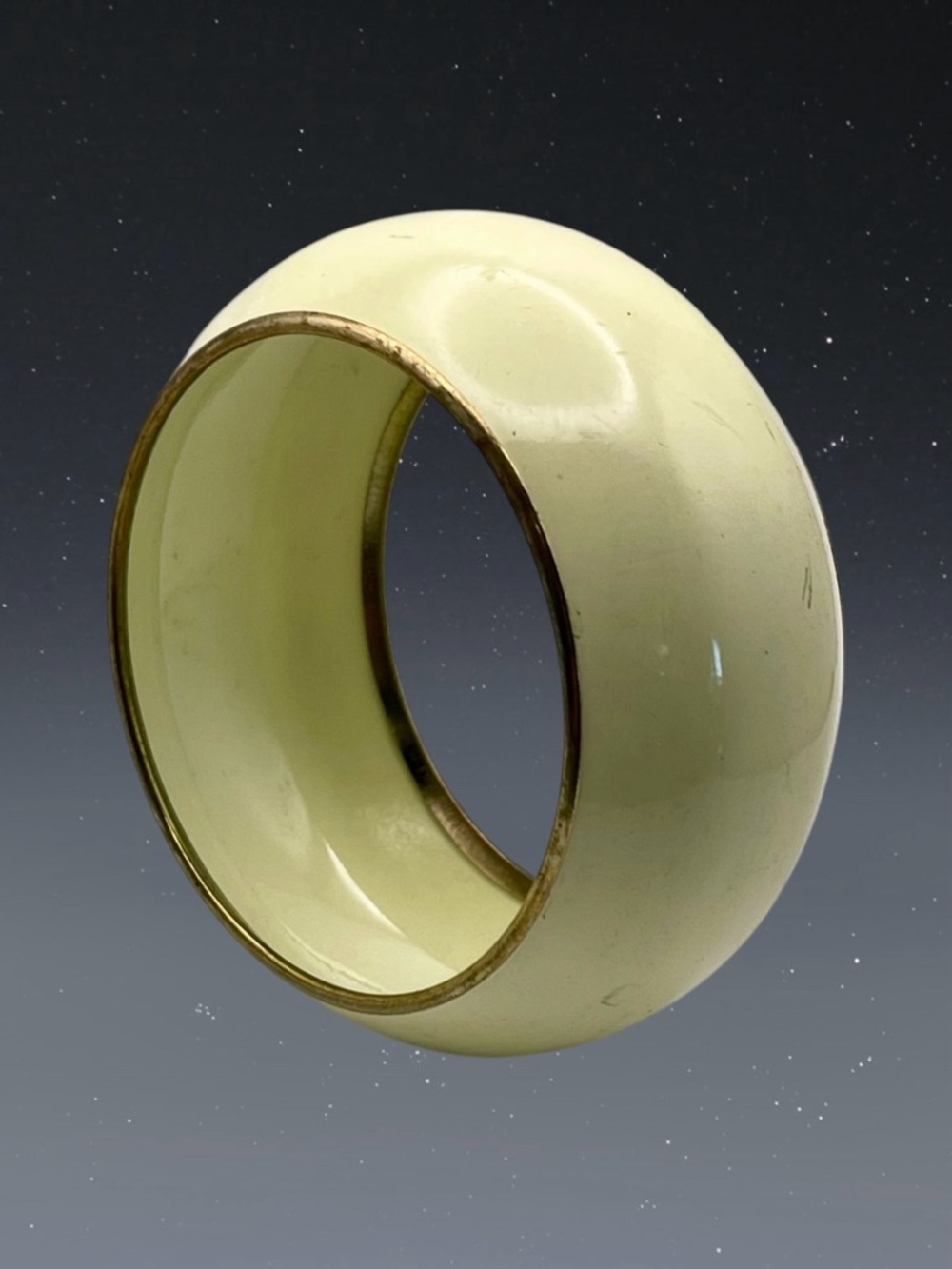 Huge Vintage Cream Color Enamel Convex Bangle Bracelet Statement Estate Piece